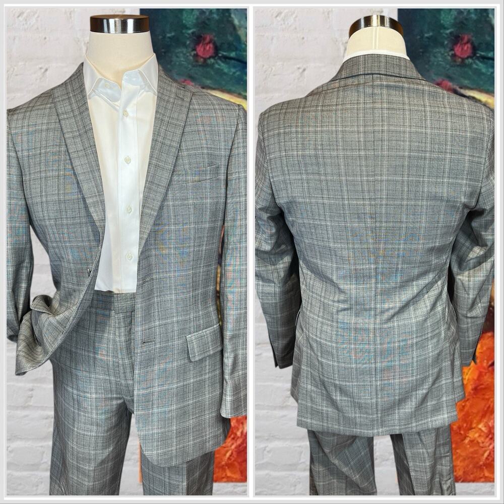 Joseph x Jos A Bank 40L 32x32 Slim Fit Gray Glen Plaid Suit Modern - Picture 2 of 16